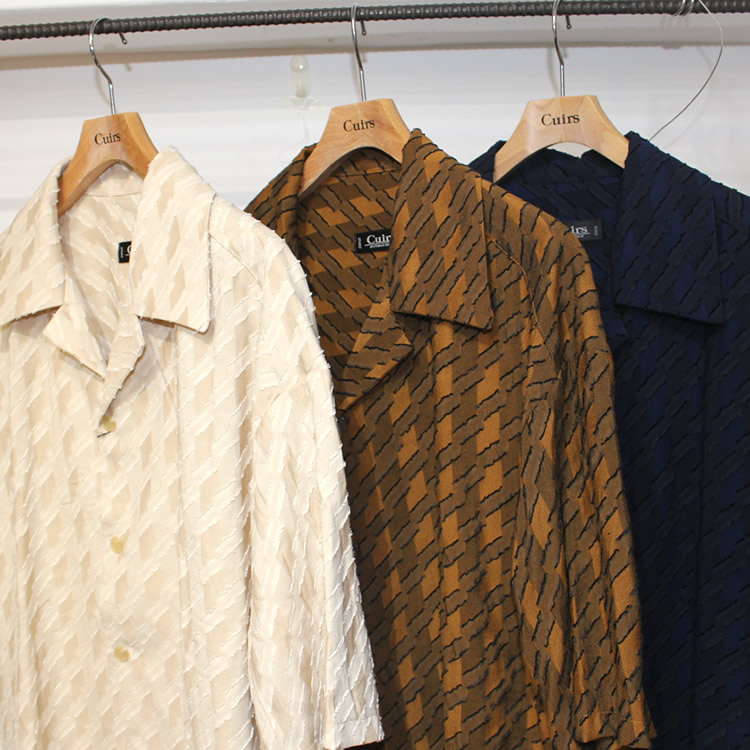 新着】Cuirs（キュイー）メンズシャツ ジャガード千鳥ニット